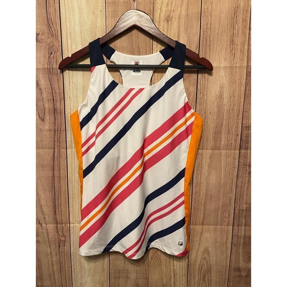 Fila US L Ashley Racerback Tank Top Striped Sleeveless Sporty Tennis Activewear